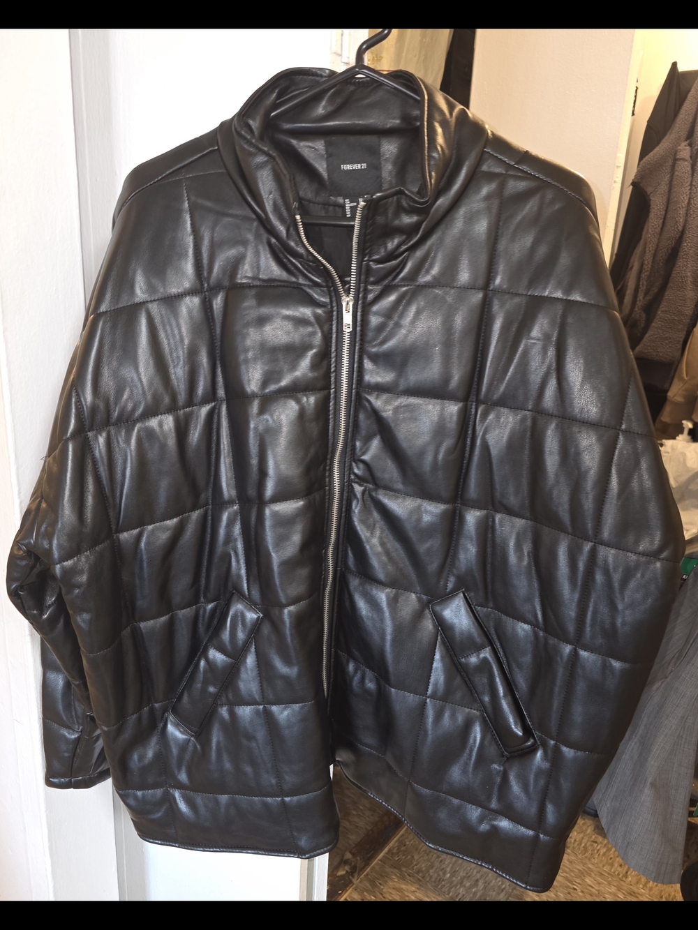 Forever 21 Men's Quilted Faux Leather Jacket - Black